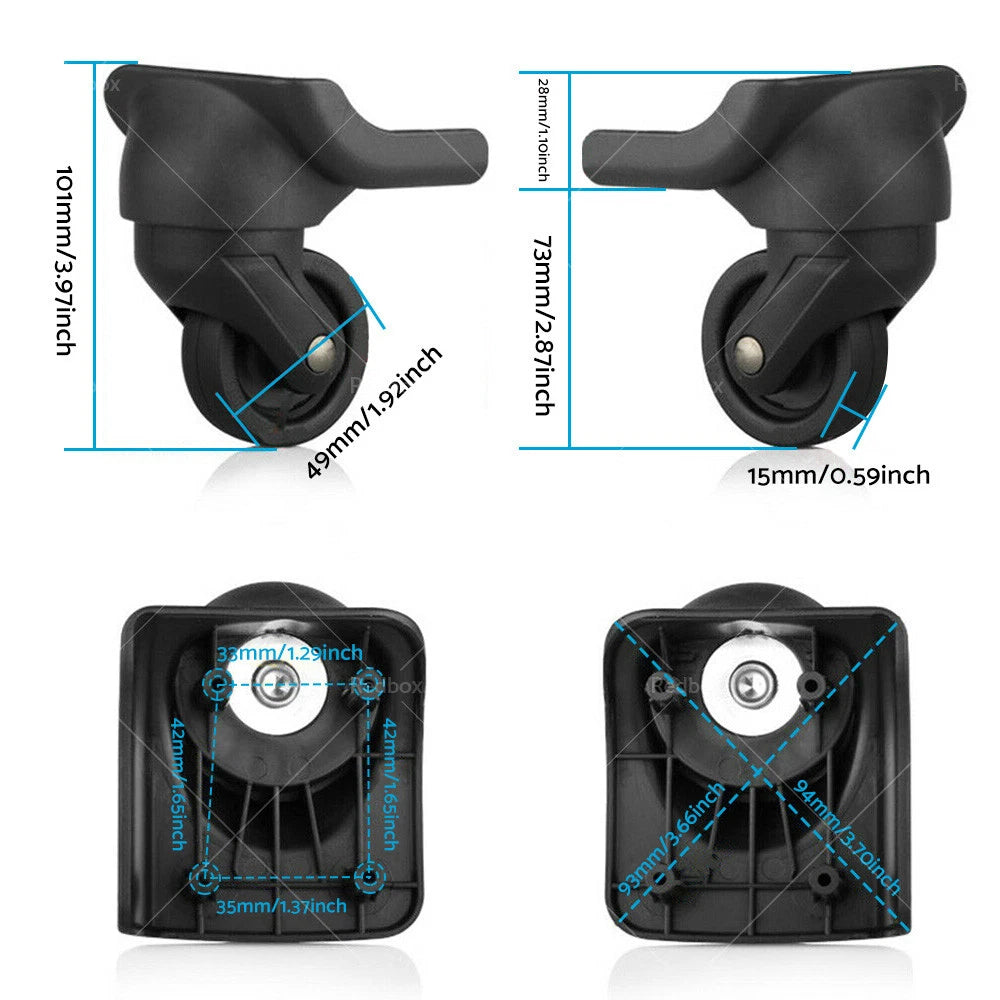 Plastic Replacement Luggage Wheels for Suitcase (360° Swivel)
