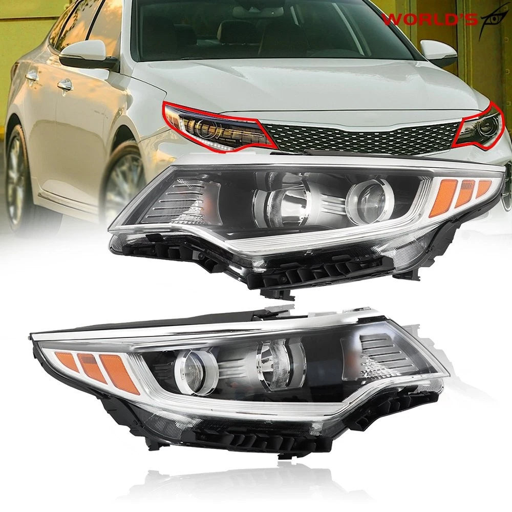 Set of 2 Halogen Headlights for Kia Optima (2016–2018) Chrome Housing