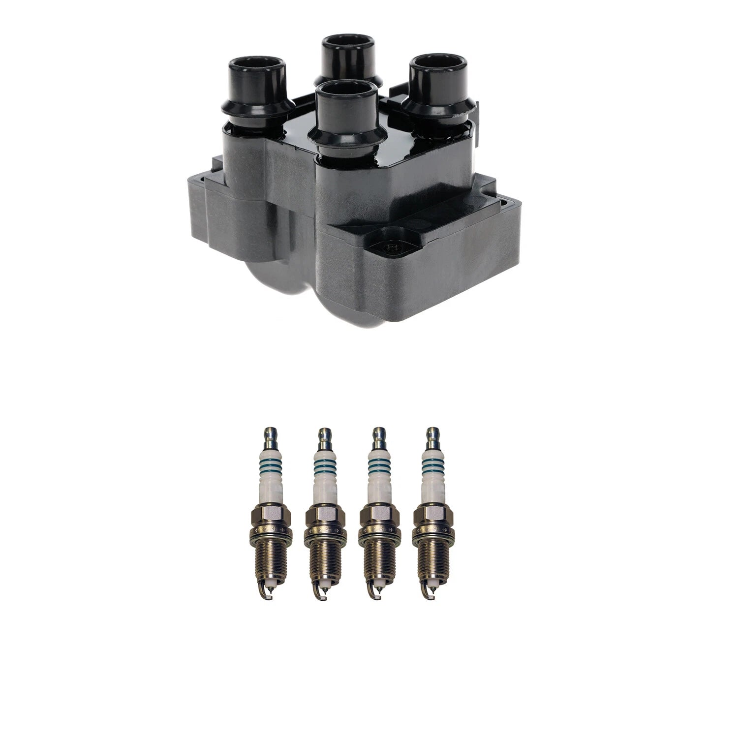 Hitachi Ignition Coil & 4 Denso Iridium Spark Plugs for Mazda 626 (1998–2002)