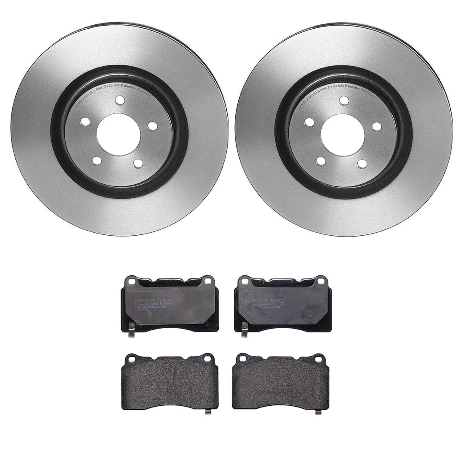 Brembo Front Brake Kit for Ford Mustang GT (PVT Coated Disc Rotors, Low-Met Pads)