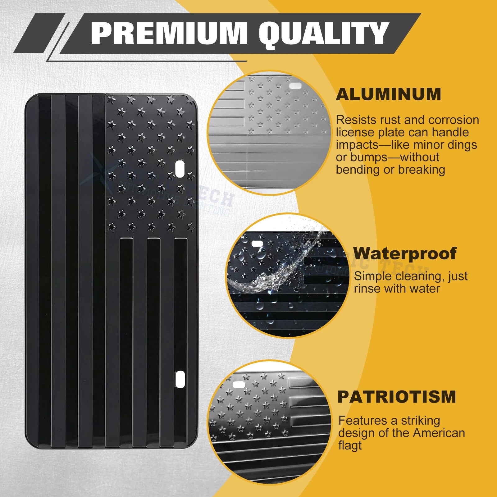 American Flag Front License Plate Valve Stem Cap Cover for Universal (Black)