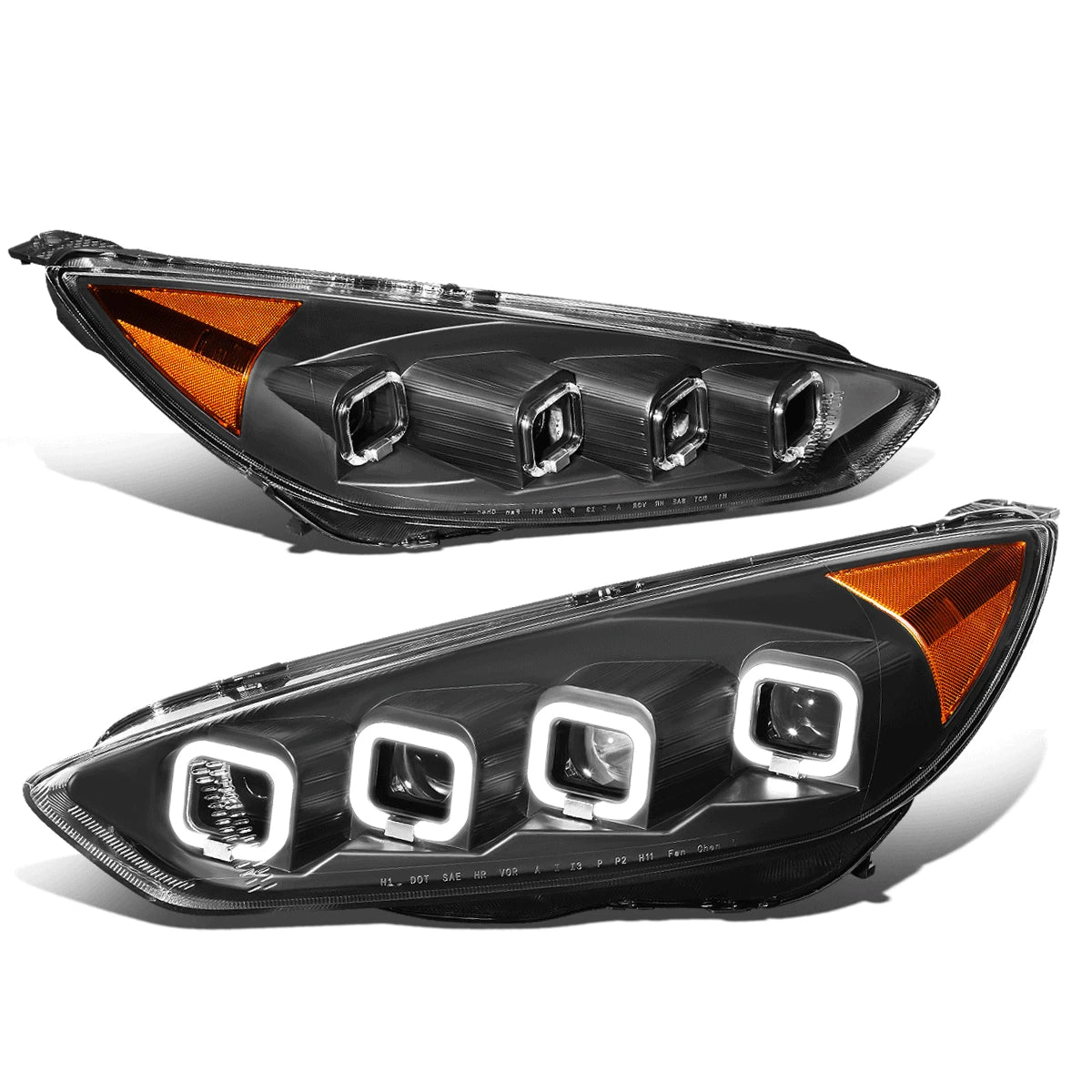Sequential LED Halo Projector Headlight for Ford Focus (2015–2018) Black/Amber