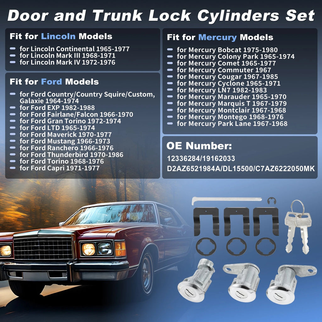 Door and Trunk Lock Cylinders Kit for Ford Thunderbird (1970–1986)