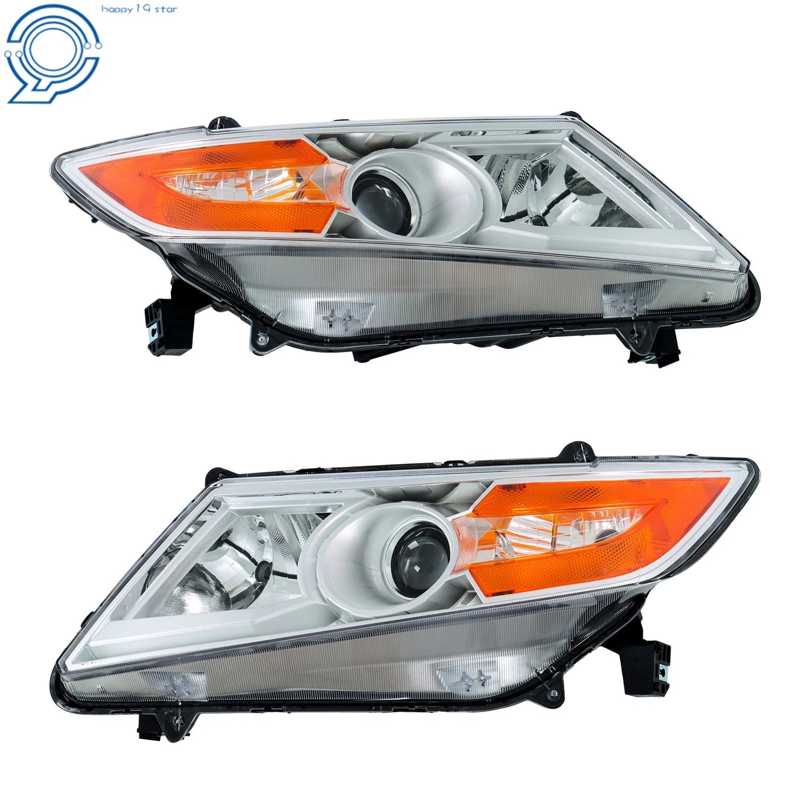 Set of 2 Halogen Front Headlights for Honda Odyssey (2011-2017) Amber Chrome