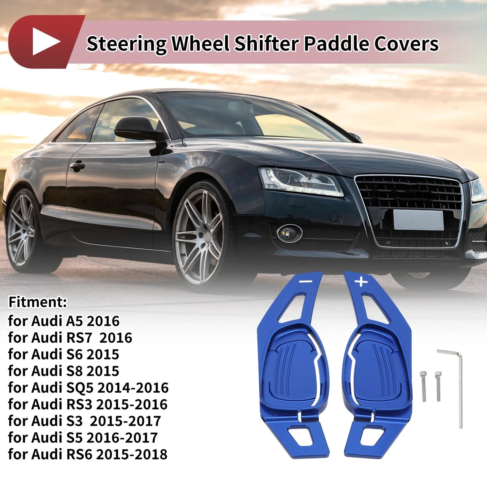 Set of 2 Blue Aluminum Alloy Steering Wheel Shift Paddles for Audi A5 (2016)