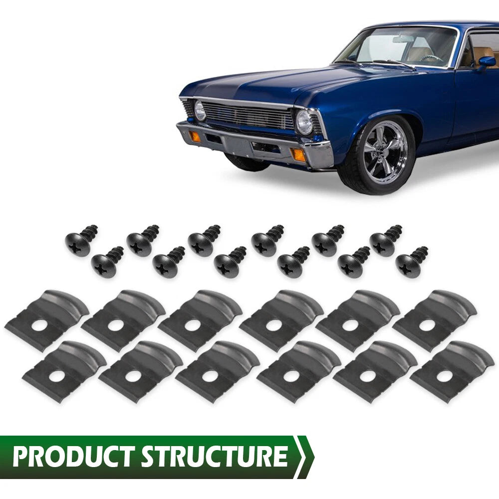 Set of 12 Rocker Molding Clips & Screws for GM Nova Impala (1962–1972)