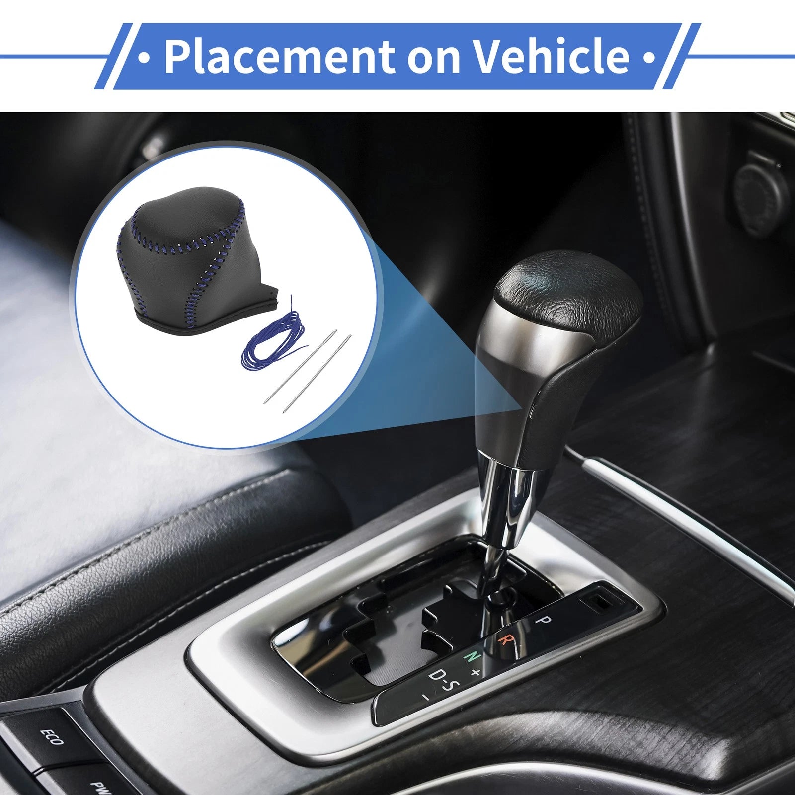 Gear Shift Knob Cover for Toyota CH-R (2017–2021) Black Blue Faux Leather
