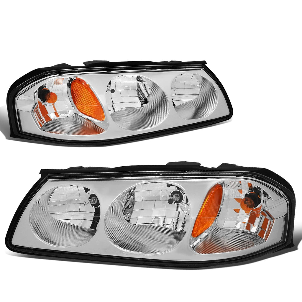 Pair Chrome Housing Amber Turn Signal Headlights for Chevy Impala (2000–2005)