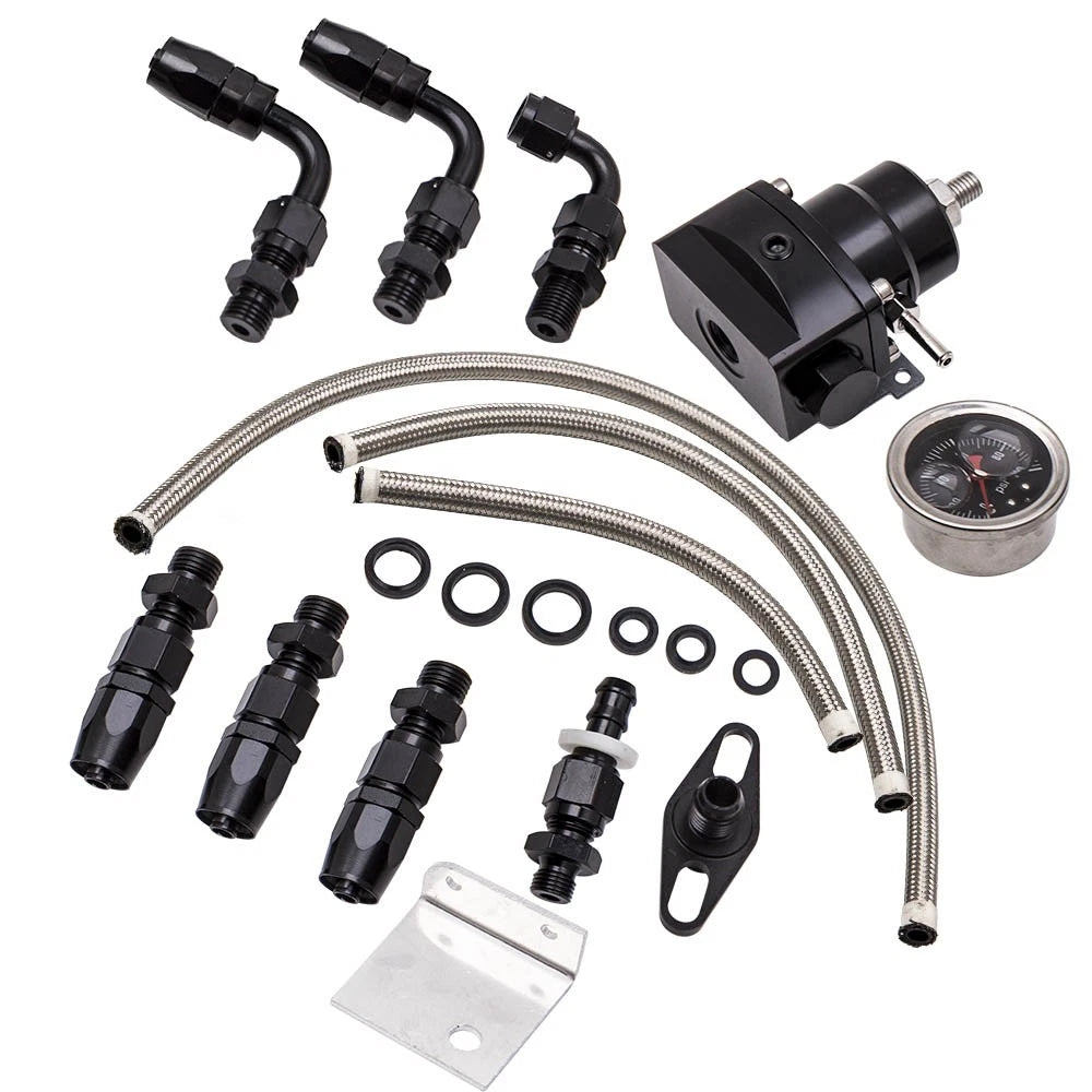 Fuel Pressure Regulator Kit with 100psi Gauge Universal Adjustable