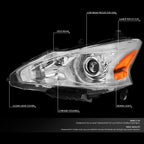 Projector Headlights Pair for Nissan Altima Sedan (2013–2015) Chrome/Amber