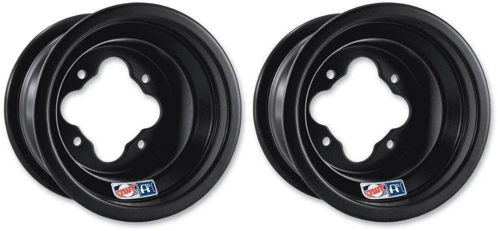 Set of 2 DWT Black A5 ATV Rear Wheel Rims 8" 8x6 4/115 for YFZ450 Raptor 700 Banshee