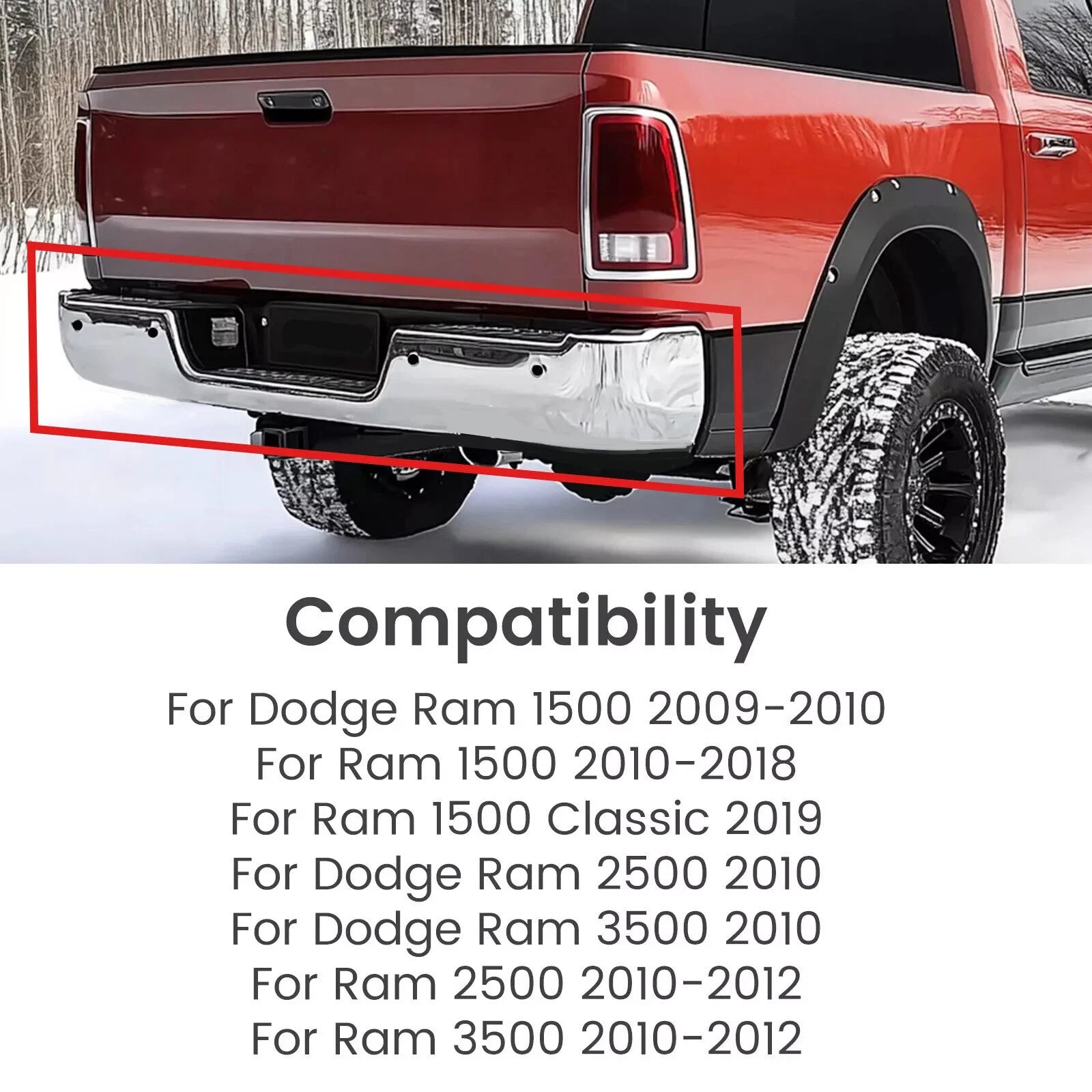 Chrome Rear Bumper Assembly for Ram 2500 3500 (2013–2018) with Sensor Holes