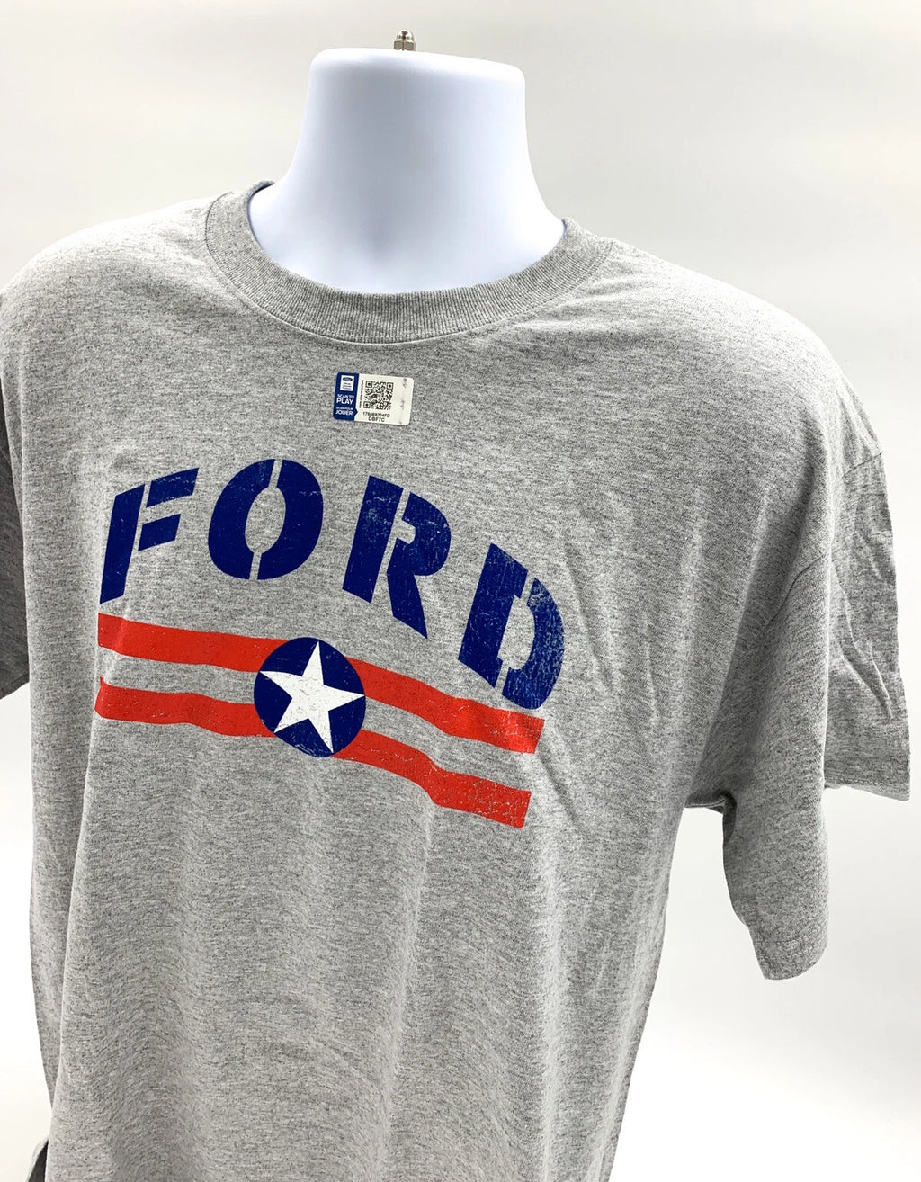 Ford T Shirt Gray USA Star Stripes Script Logo for Ford Vehicles (2005–2020)