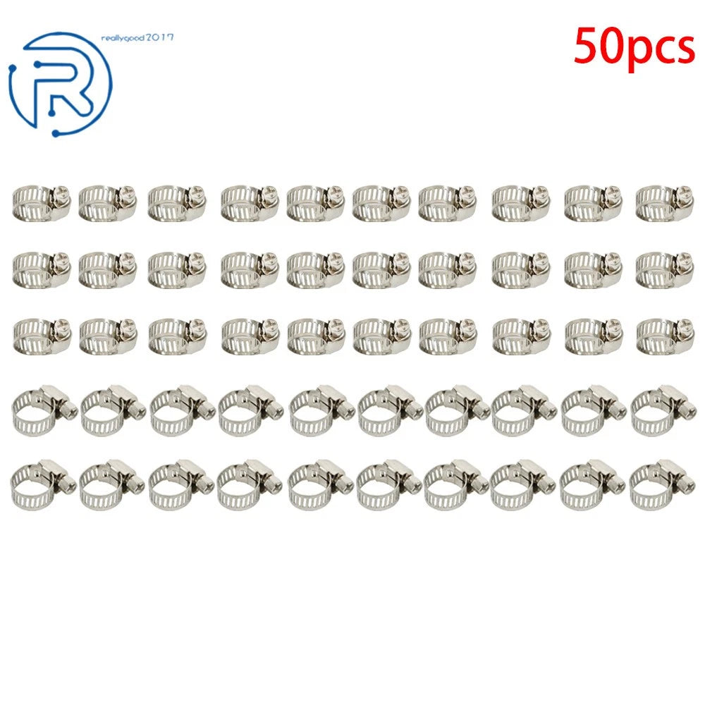 50Pcs Adjustable Stainless Drive Hose Clamps for Fuel Line (8-11 mm)