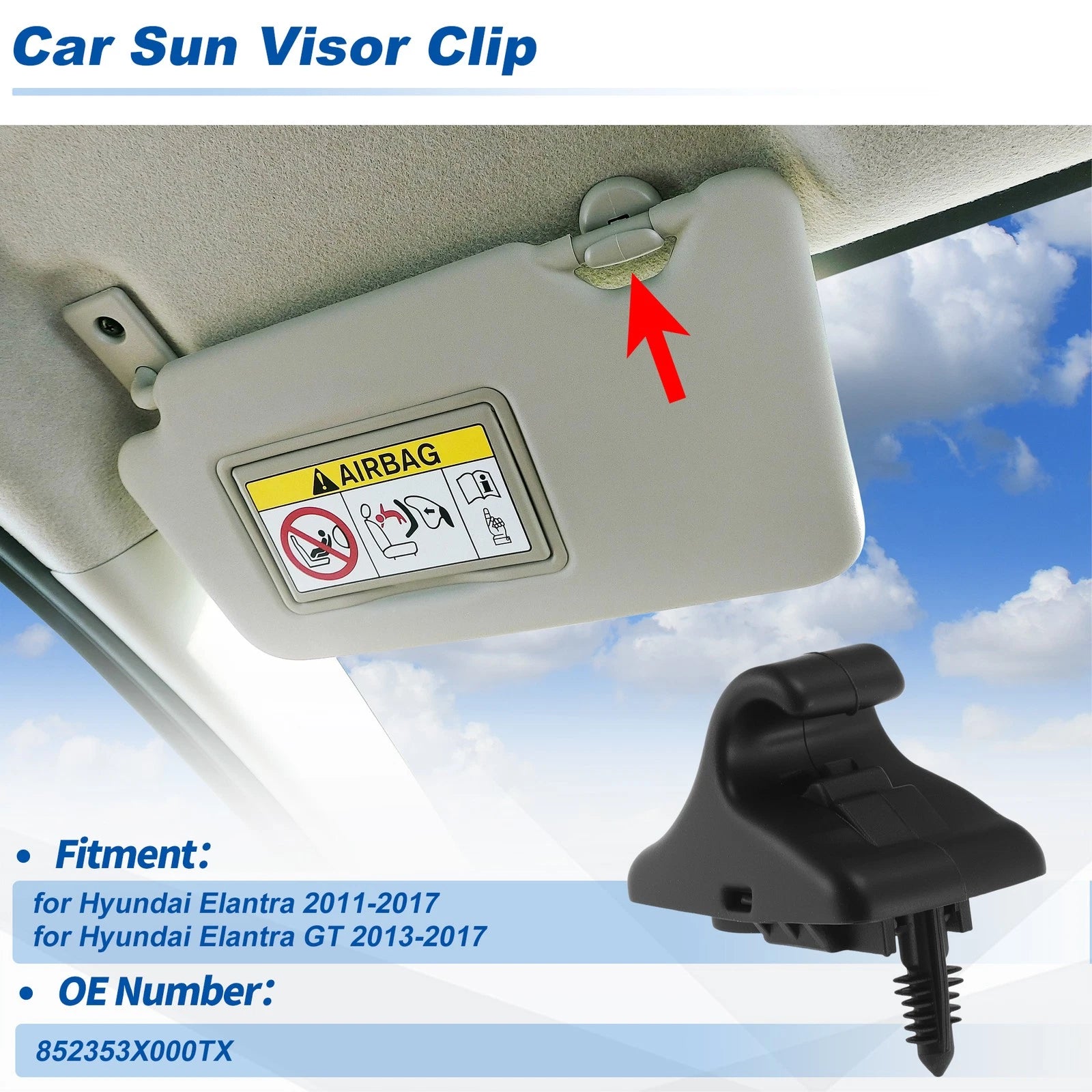 Sun Visor Clip for Hyundai Elantra (2011–2017) Black 85235-3X000TX