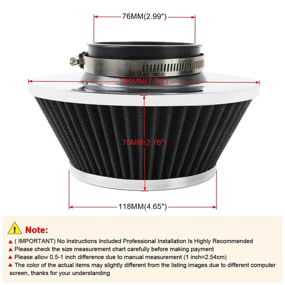 3 Inch Black Inlet Cold Air Intake Air Filter for Cars