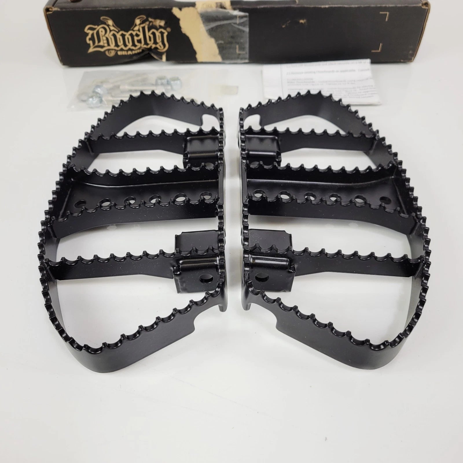 Burly Brand Black MX Style Serrated Edge Passenger Rear Floorboards for Harley (1993–2023)