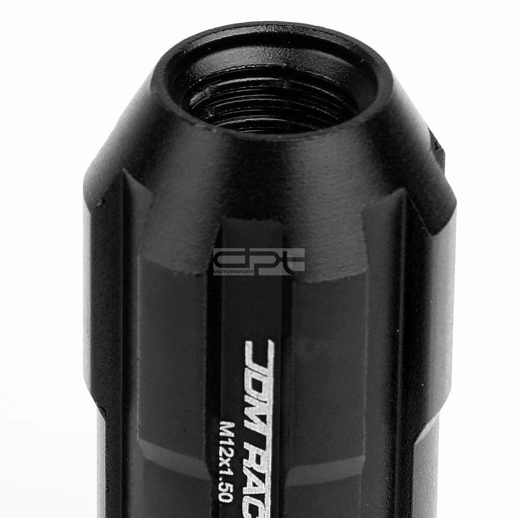 20 PCS Open End M12x1.5 50mm Tall Black Aluminum Lug Nuts + Adapter