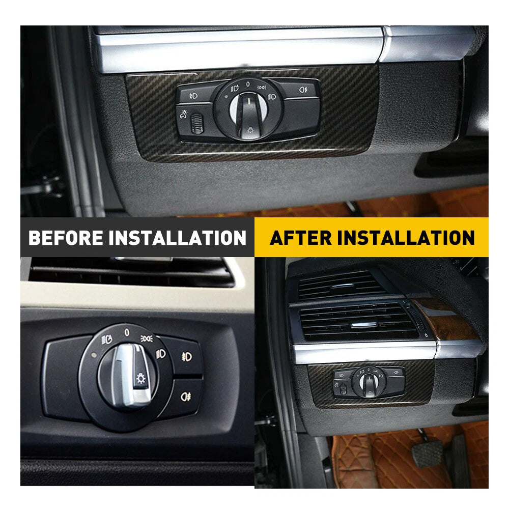 Carbon Fiber Headlight Switch Frame Trim for BMW 3 Series E90 E92 E93 (2005–2012)