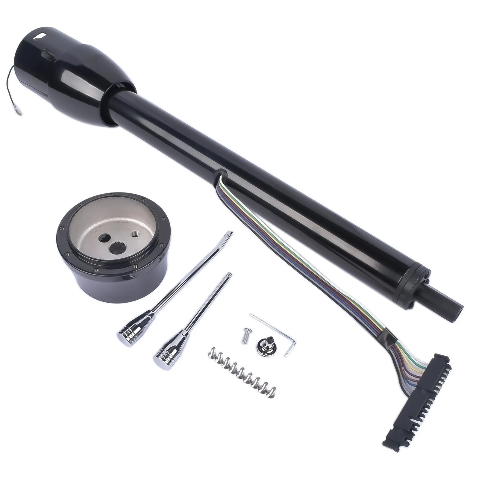 28" Black Stainless Tilt Steering Column for Universal Fit (No Key, Manual Floor Shift)