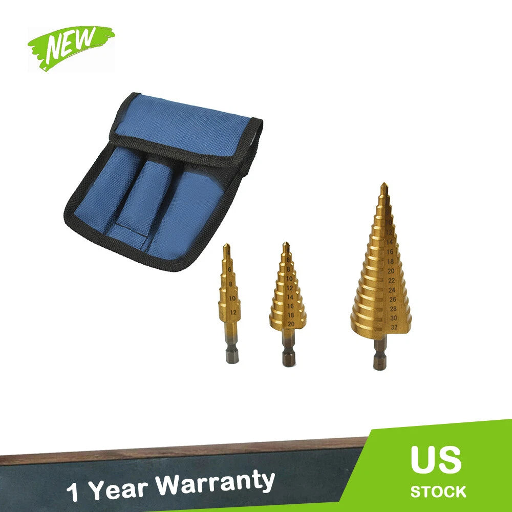 Set of 3 HSS Steel Step Cone Drill Bits for Automotive Use
