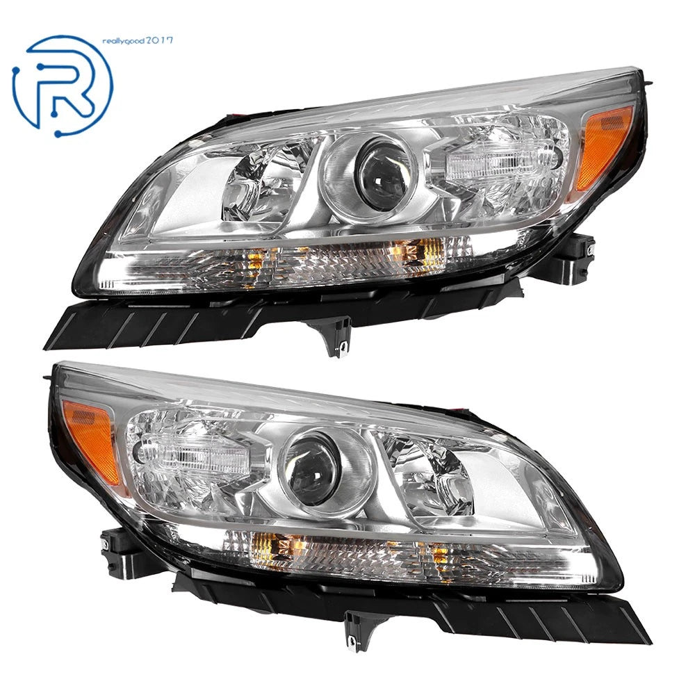 Headlight Assembly Pair for Chevrolet Malibu (2013-2015) Halogen Clear