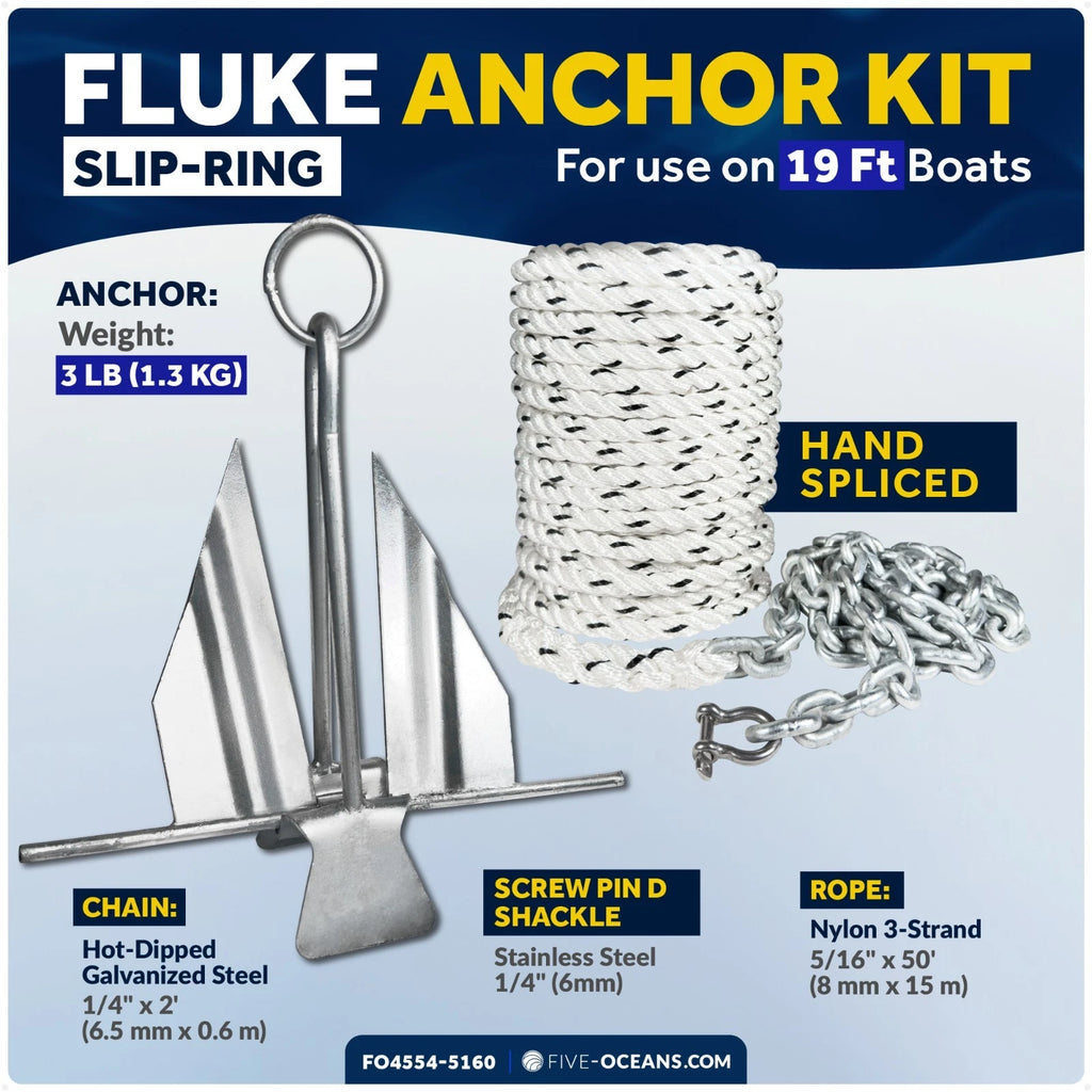 Fluke Anchor Kit for Boat (3 lb) with Rope & Chain