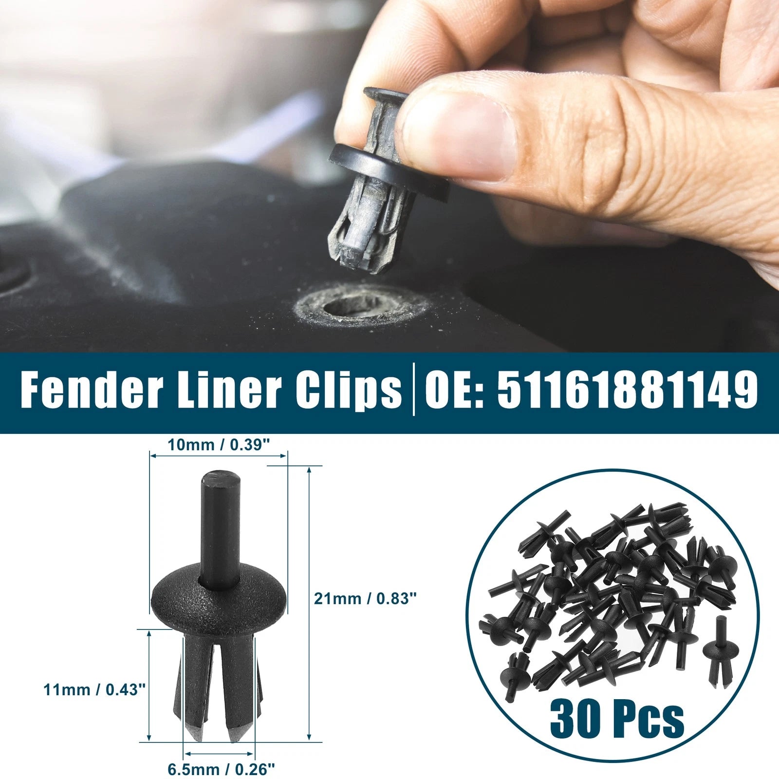 30X Fender Liner Clips for BMW 128i (No. 51161881149) Black