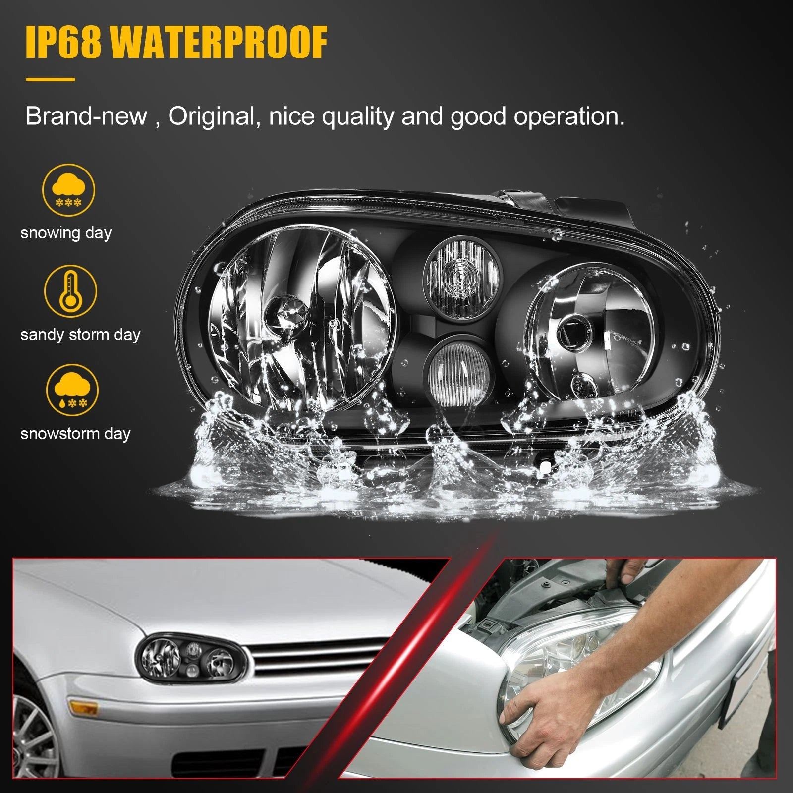 Set of 2 Headlights for Volkswagen Golf Cabrio (1999–2006)