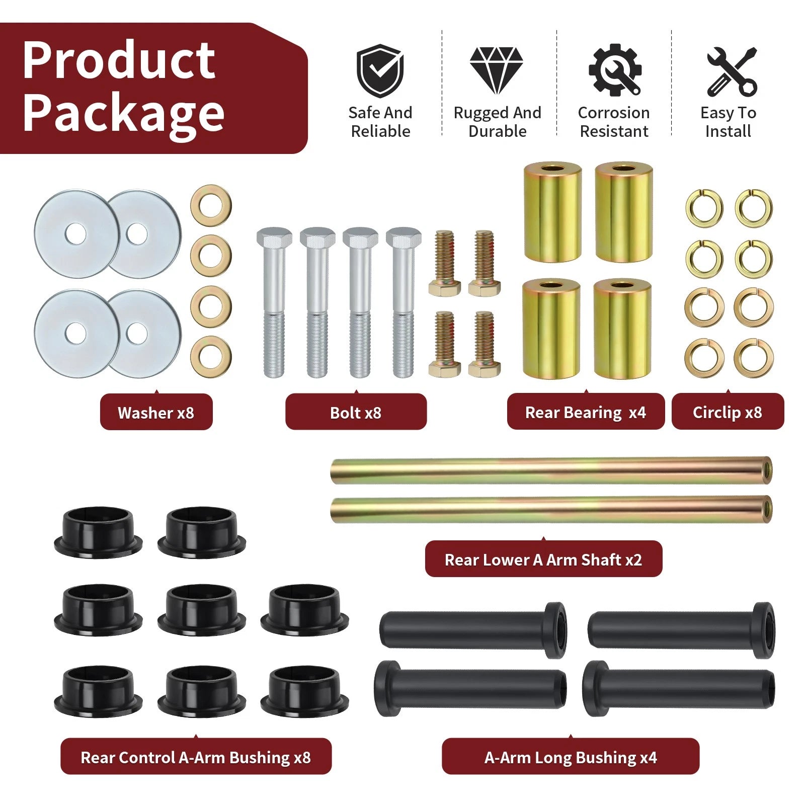 Rear Lower A-Arm Bushing Kit for Polaris Sportsman 400 500 600 700 800 (2003–2010)