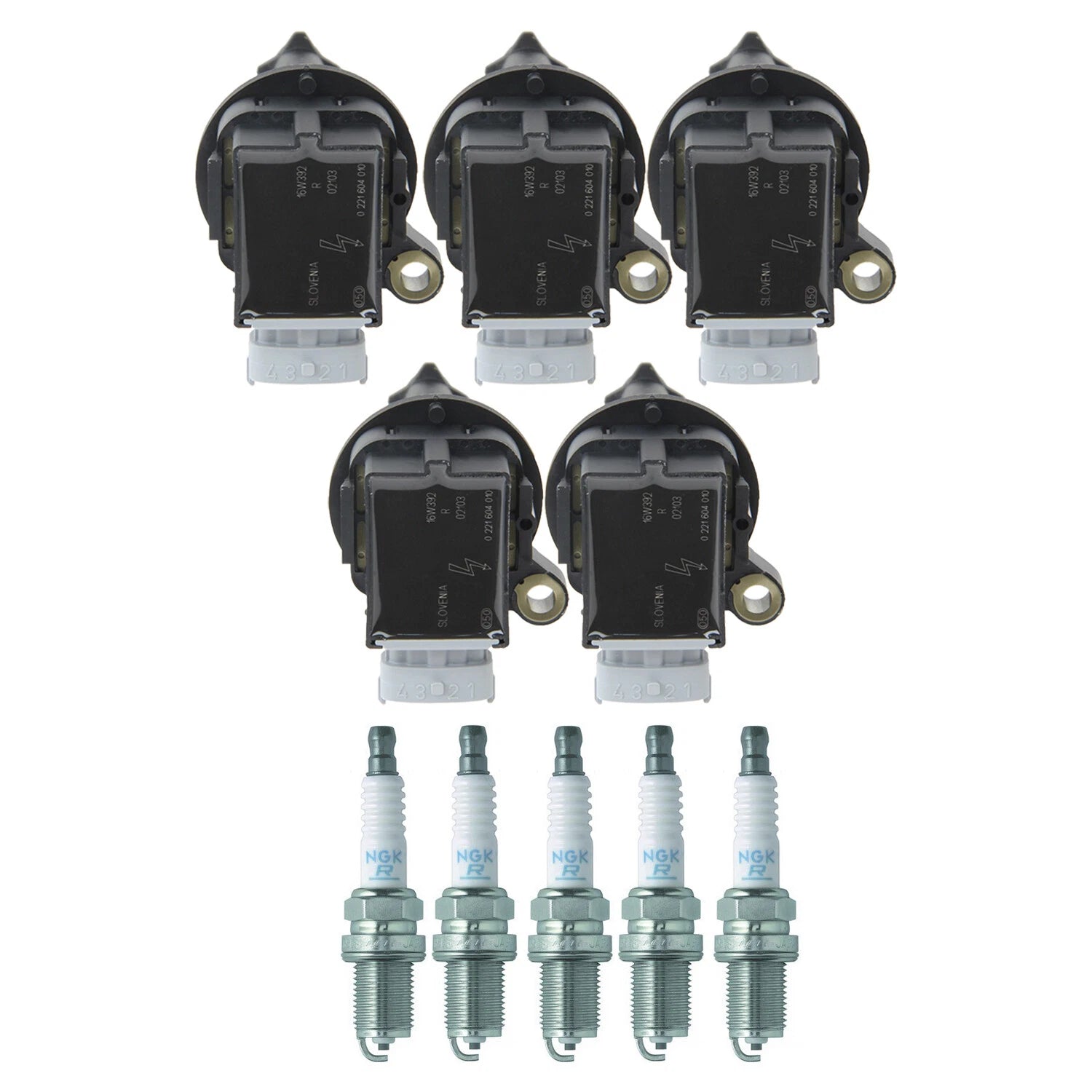 Set of 5 Ignition Coils & Spark Plugs for Volvo C30 C70 S60 V70 XC90 (2001–2019)