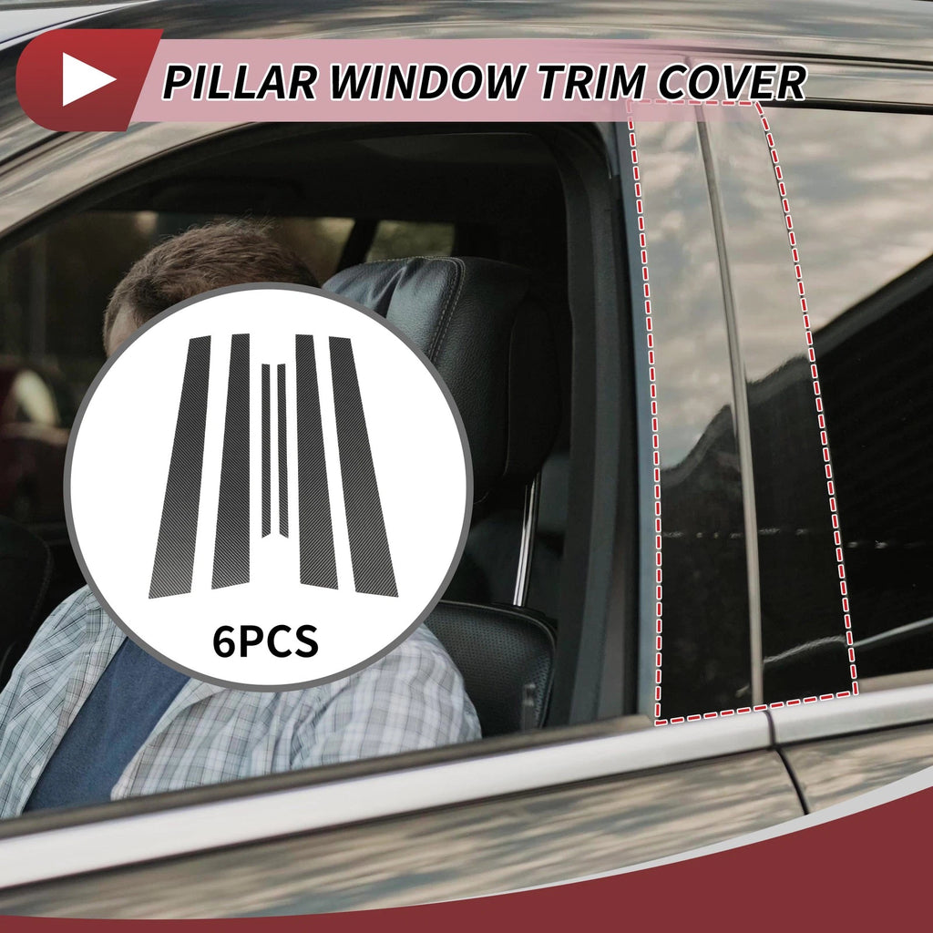6 Pcs Door Pillar Window Trim for Mitsubishi Lancer (2008–2017) Carbon Fiber