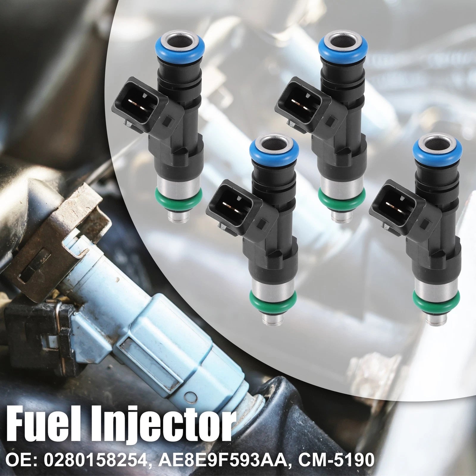 Set of 4 Fuel Injectors 0280158254 AE8E9F593AA for Ford Fiesta 1.6L (2011–2012)