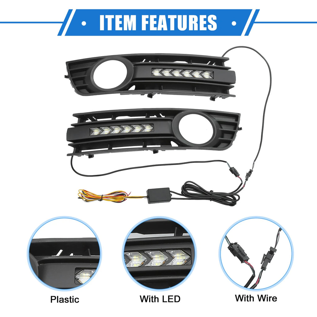 LED Front Bumper Fog Light Grille Cover for Audi A4 B6 (2001–2005)