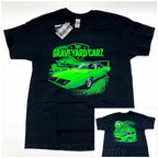Licensed T Shirt for Plymouth Superbird Restored Black with Green (Road)