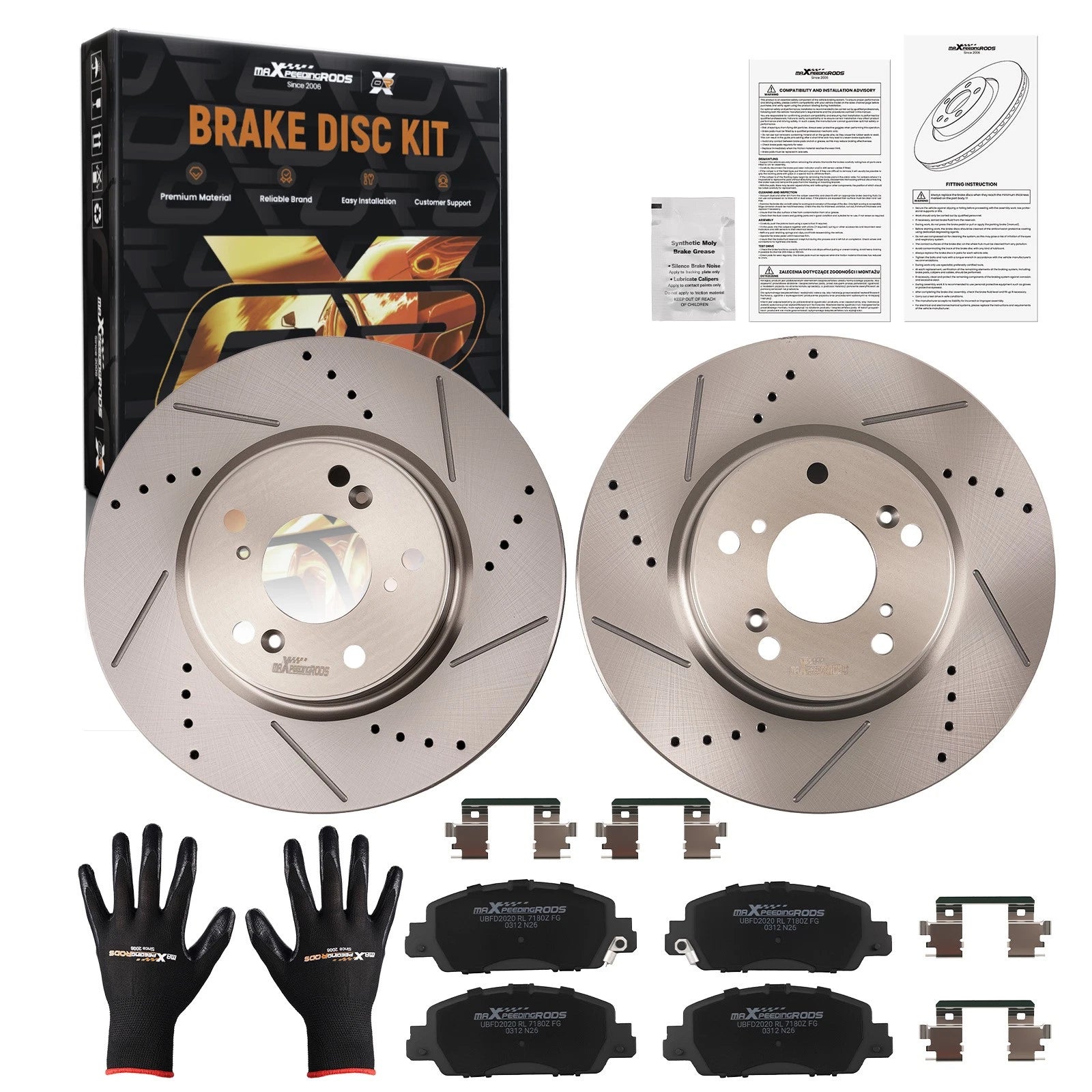 Set of 2 Front Brake Rotors & Ceramic Pads for Honda Accord (2013–2022) S800011 P1654