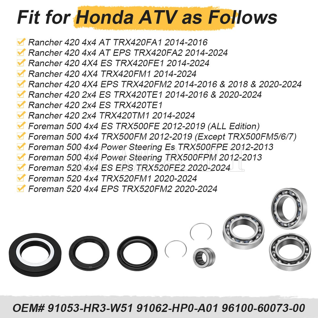 Rear Differential Bearing Seal Kit for Honda Foreman 500 520 4x4 (2012–2024)
