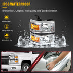 Pair of Chrome Headlights for Chevy Silverado 1500 (2014–2015)