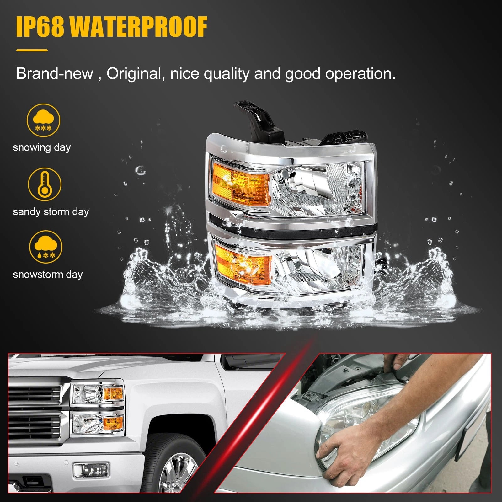 Pair of Chrome Headlights for Chevy Silverado 1500 (2014–2015)