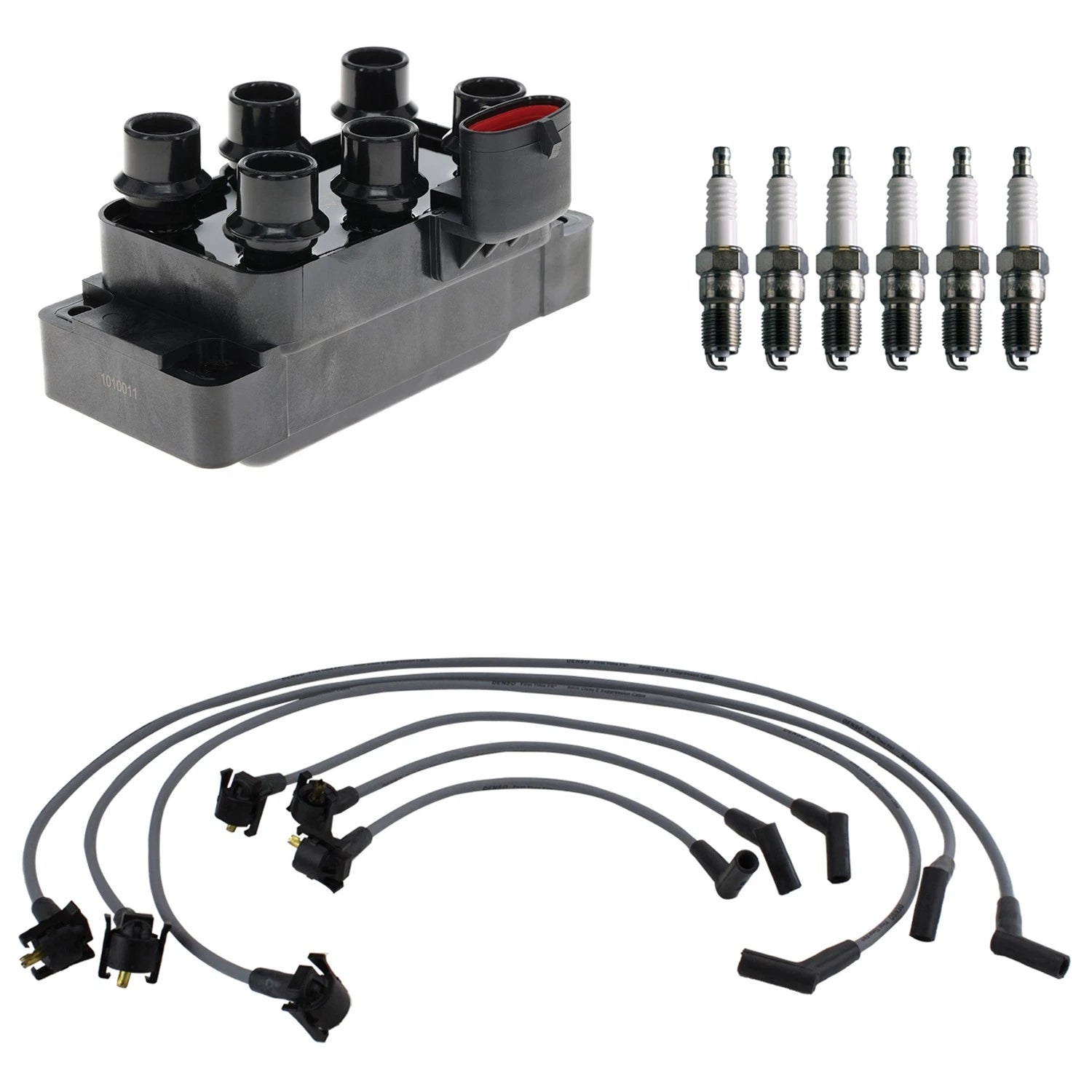 Set of 6 Hitachi Ignition Coils & Denso U-Groove Spark Plugs for Mustang V6