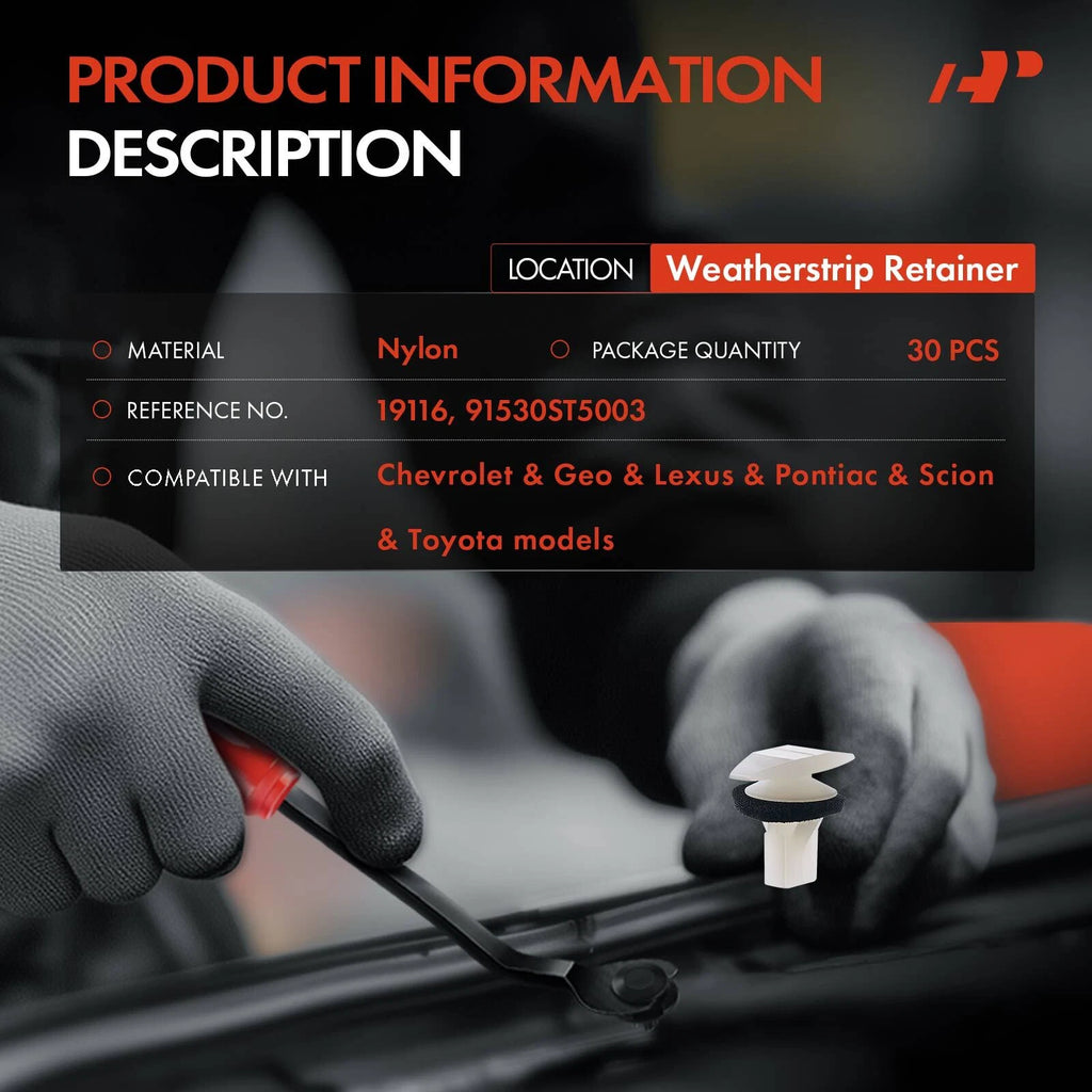 30Pcs Weatherstrip Clips for Honda