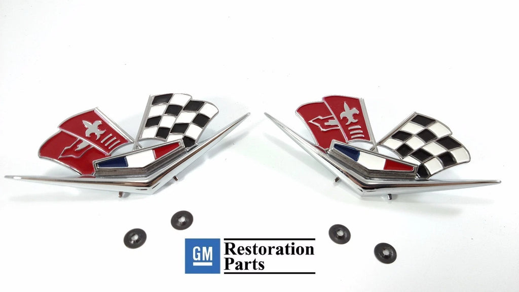 Front Fender Emblem Flags Pair for 1962–1963 Chevy Impala Belair