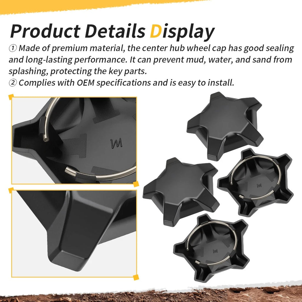 Set of 4 Matte Flash Black 5 Lug Rim Caps for Polaris RZR Turbo Pro R (2022–2024)