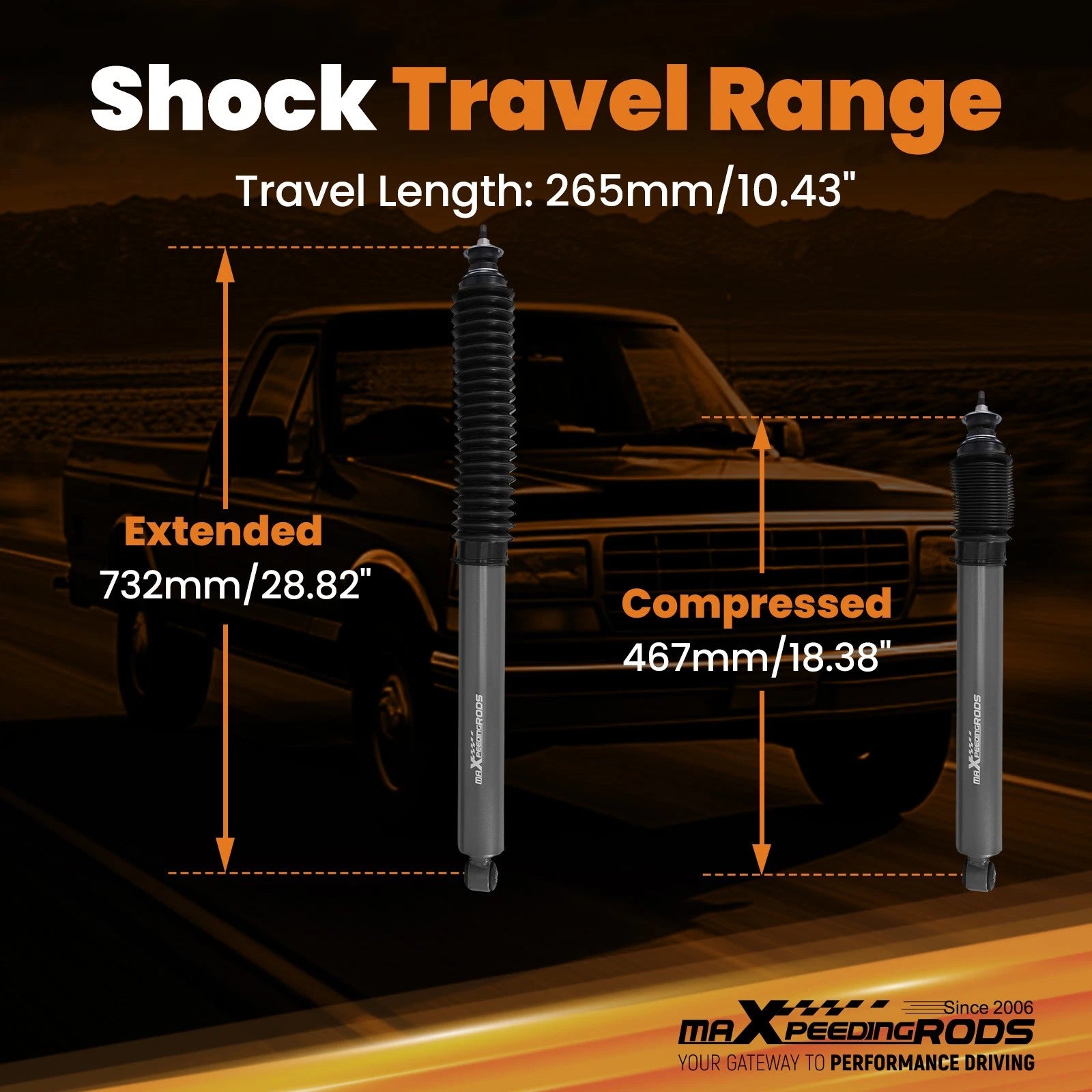 Set of 2 Rear Lift Shock Absorbers for Ford F-150 Lightning RWD (1999–2003)