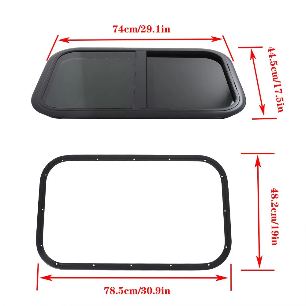 18" x 30" RV Camper Window Vertical Slider with Screen & Trim Ring