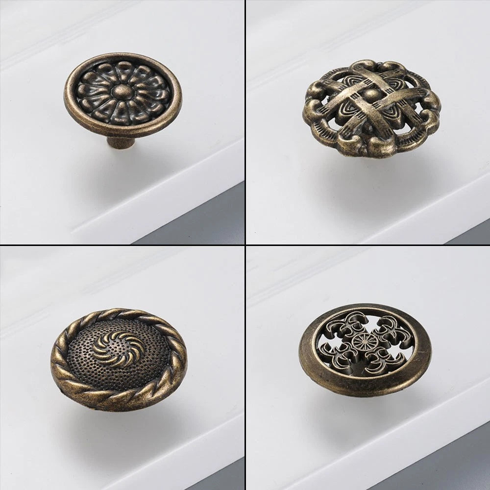 Set of 5 Antique Bronze Door Pull Handles for Cabinets and Drawers