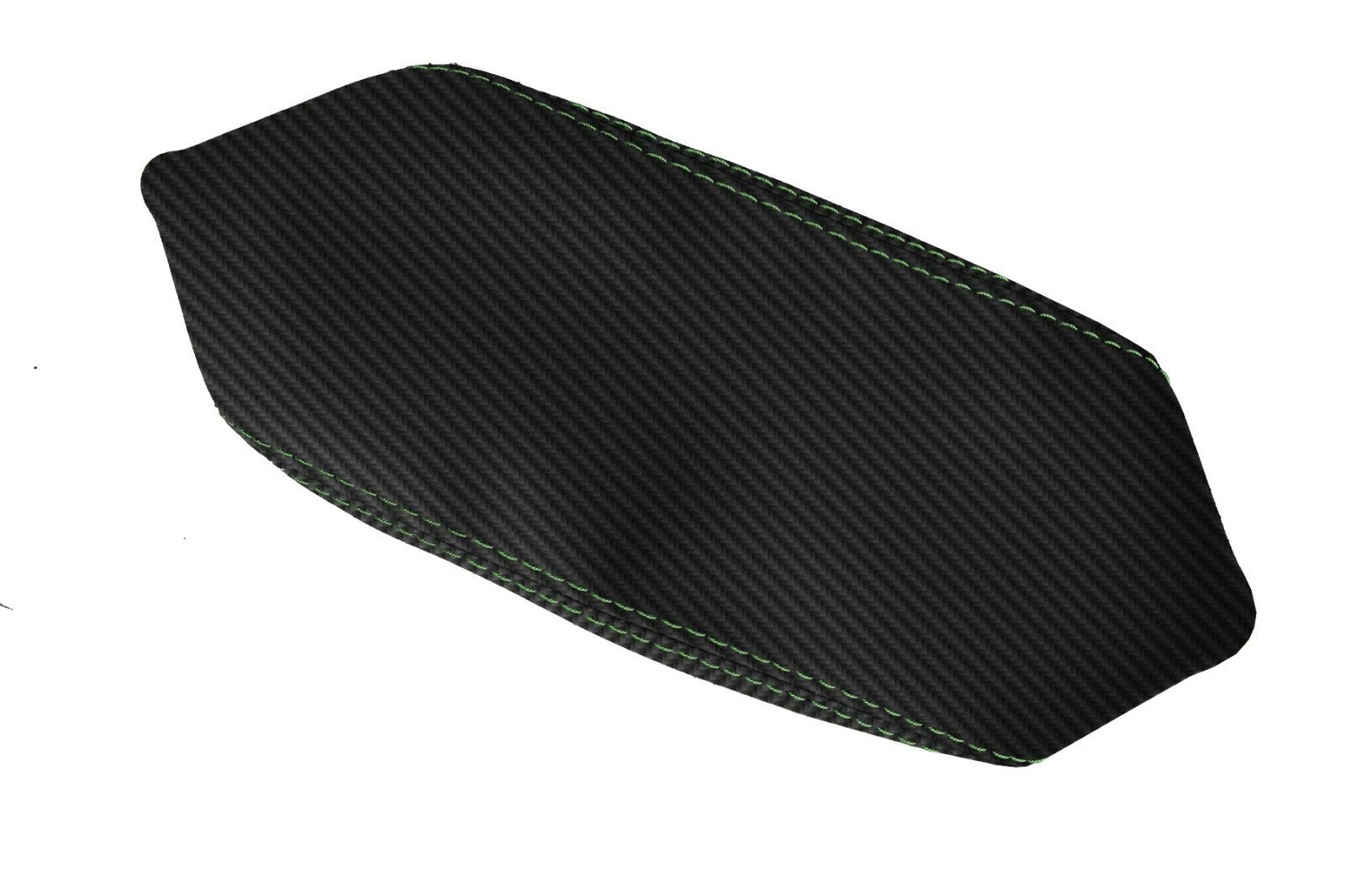 Console Lid Armrest Cover for Hyundai Kona (2018–2020) Carbon Fiber Green Stitch