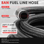 J2 8AN Stainless Steel Braided Fuel Line Tube Oil Hose Kit 25FT