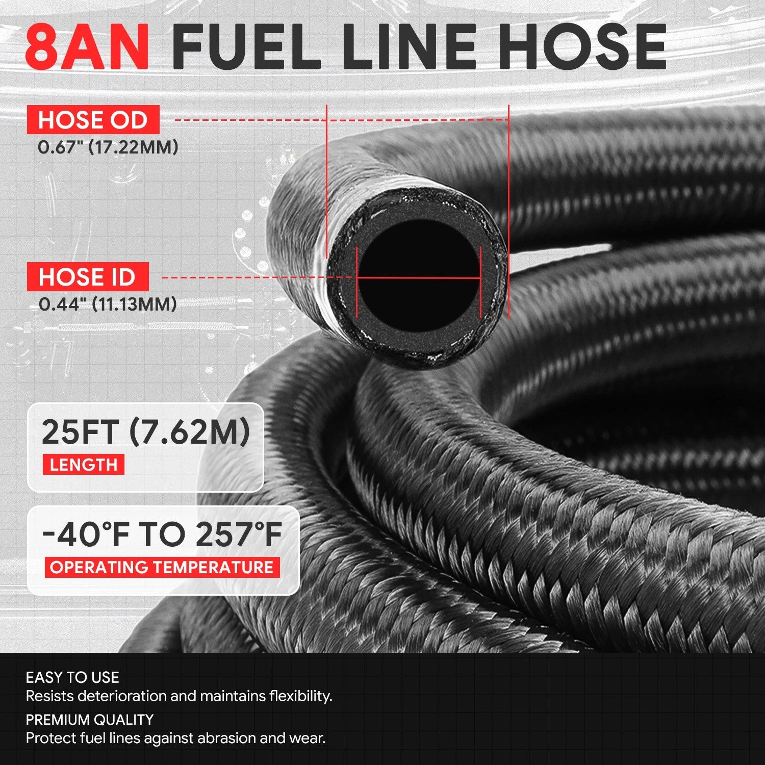 J2 8AN Stainless Steel Braided Fuel Line Tube Oil Hose Kit 25FT