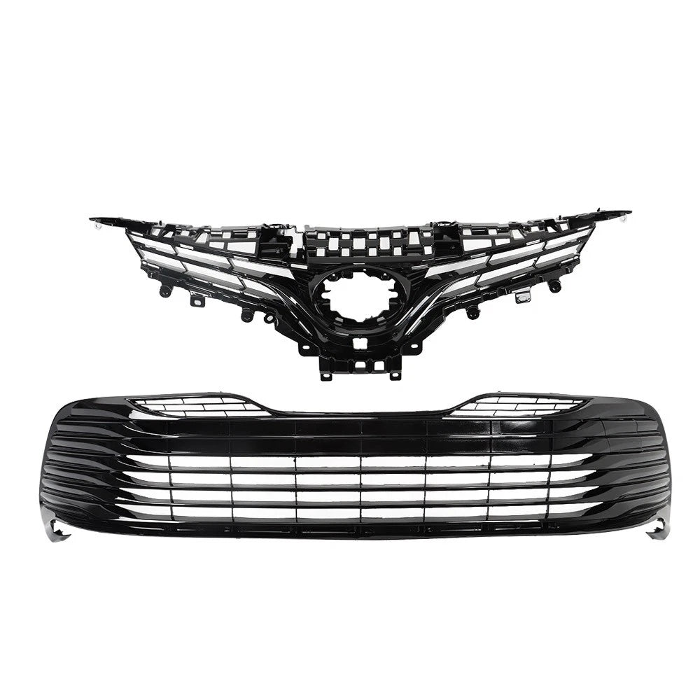 Front Upper & Lower Bumper Grilles for Toyota Camry (2018–2020) Black